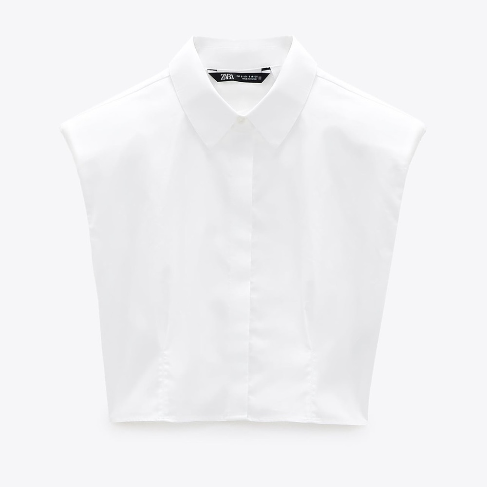NWT - Zara White Shoulder Pad Poplin Shirt
